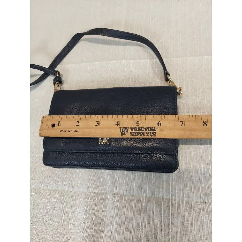 Michael Kors Womens Crossbody Wallet Purse Black Pebbled Leather Bag - Picture 3 of 4